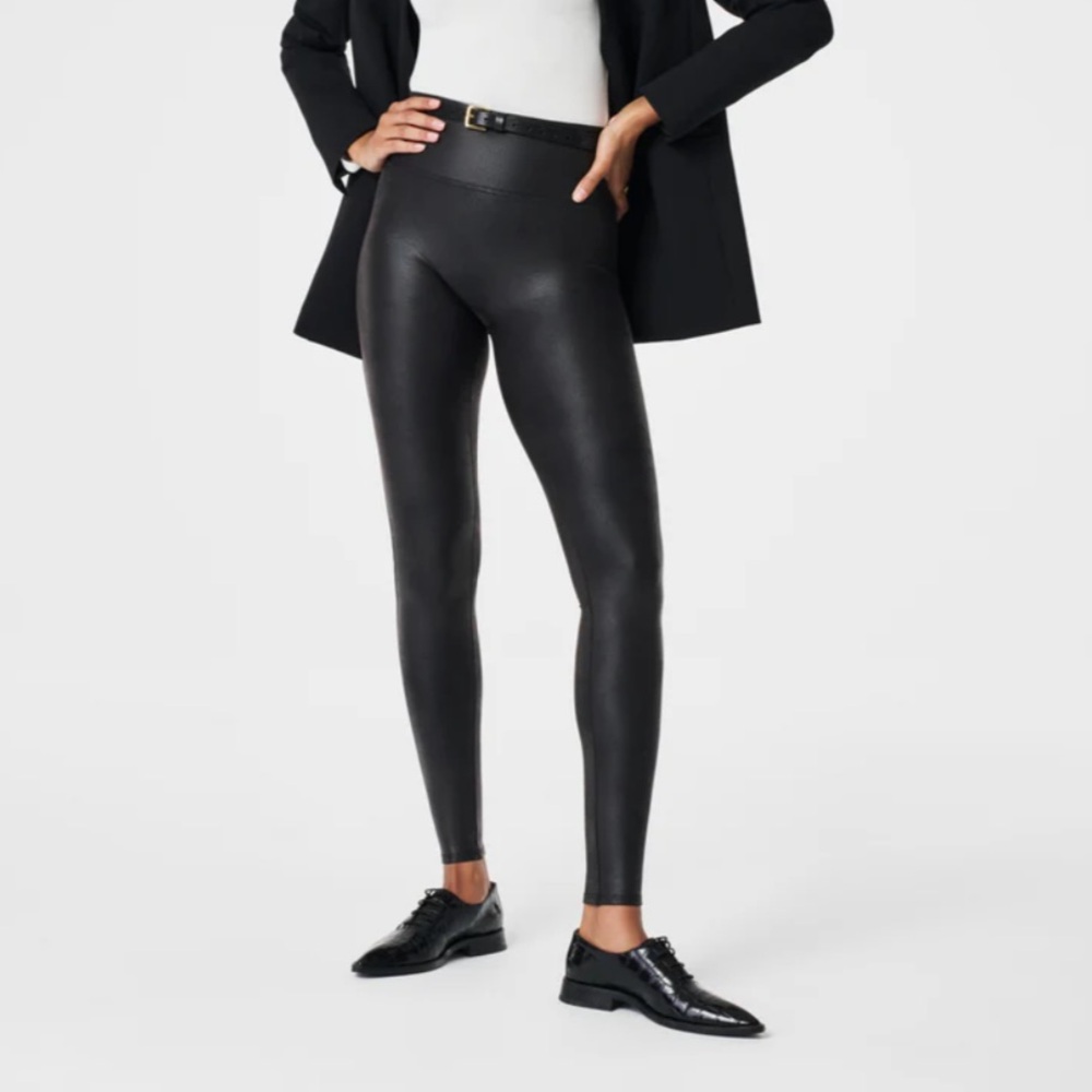 SPANX BLACK FAUX LEATHER LEGGINGS